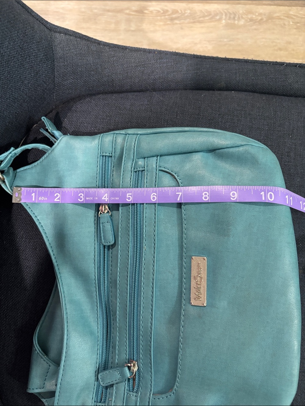 Multi Sac  Teal Blue Shoulder Bag with Front Zip Pockets - Picture 7 of 9